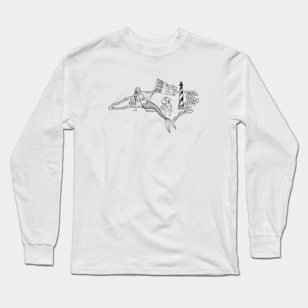 North Carolina Mermaid Long Sleeve T-Shirt by Elizabeth Weglein Art